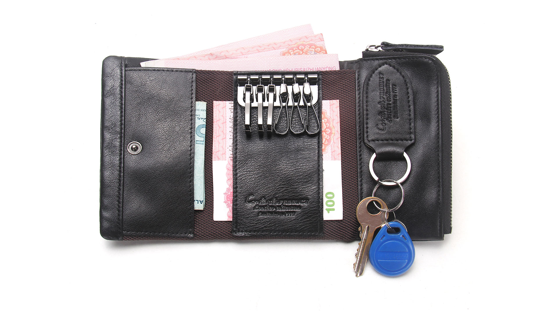 Amazon.com: CONTACTS Leather Key Wallet with Key Hooks for Men